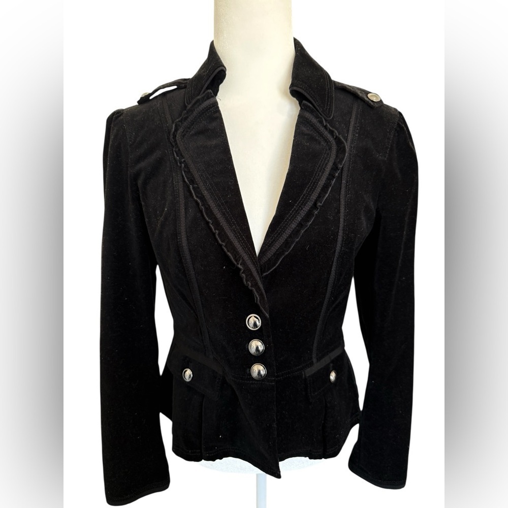White House Black Market Black Velvet Blazer Jacket W’s 6 Fitted Button Front